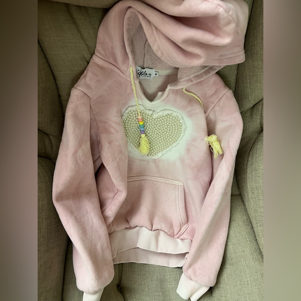 Lola + The Boys Blush Hoodie with Heart and Beads joggers - Picture 2 of 8